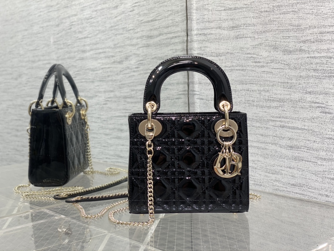 Mini Lady Dior Bag Black Patent Cannage Calfskin